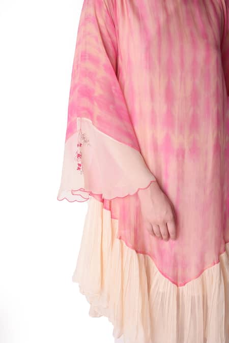 Shop Shwetanga Pink Cotton, Organza Tie Dye Boat Neck Tunic And Sharara Set Online at Aza Fashions Shop_Shwetanga_Pink Cotton, Organza Tie Dye Boat Neck Tunic And Sharara Set _Online_at_Aza_Fashions