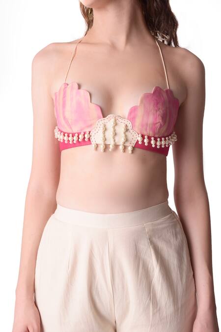 Buy Shwetanga Ivory Cotton, Organza Pearl, Tie Dye Sharara Set With Embroidered Bustier Online at Aza Fashions Buy_Shwetanga_Ivory Cotton, Organza Pearl, Tie Dye Sharara Set With Embroidered Bustier _Online_at_Aza_Fashions