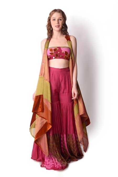 Shwetanga_Multi Color Organza, Tissue, Velvet Sequin Bustier Embroidered Sharara Set _Online_at_Aza_Fashions