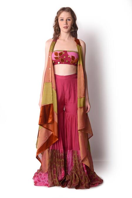 Buy_Shwetanga_Multi Color Organza, Tissue, Velvet Sequin Bustier Embroidered Sharara Set _Online_at_Aza_Fashions