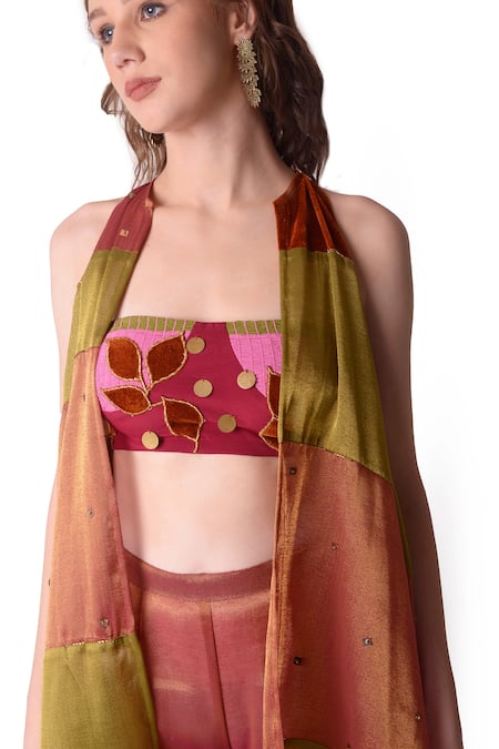 Shop_Shwetanga_Multi Color Organza, Tissue, Velvet Sequin Bustier Embroidered Sharara Set _Online_at_Aza_Fashions