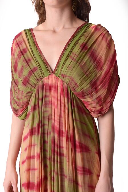 Shwetanga_Multi Color Georgette Tie Dye V Neck Tunic And Sharara Set _at_Aza_Fashions