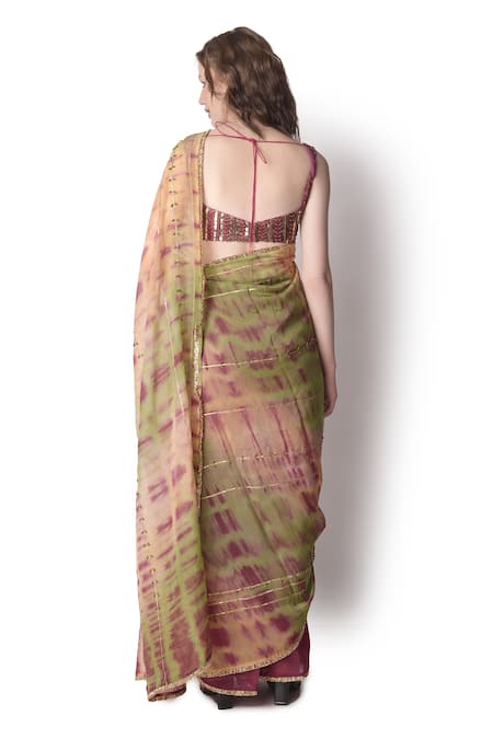 Shop_Shwetanga_Multi Color Organza, Chanderi Pipe, Sequin Sweetheart Tie Dye Saree With Blouse _at_Aza_Fashions