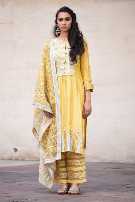 Simar Dugal Yellow Chanderi Kurta Set  