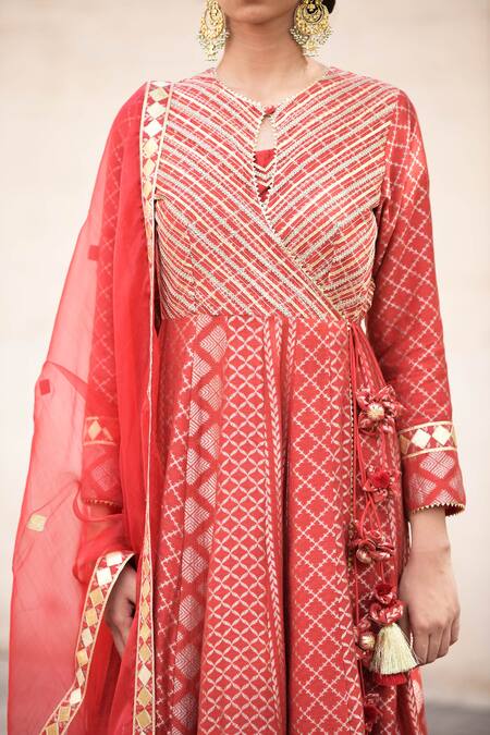 Buy_Simar Dugal_Red Printed Anarkali Set  _Online_at_Aza_Fashions