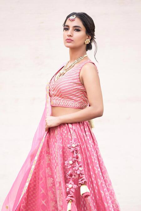Simar Dugal_Pink Printed Lehenga Set _Online_at_Aza_Fashions