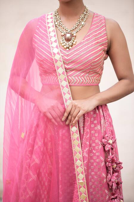 Buy_Simar Dugal_Pink Printed Lehenga Set _Online_at_Aza_Fashions