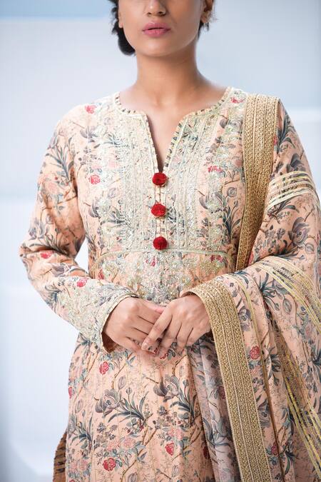 Buy_Simar Dugal_Peach Printed Kurta Set  _Online_at_Aza_Fashions