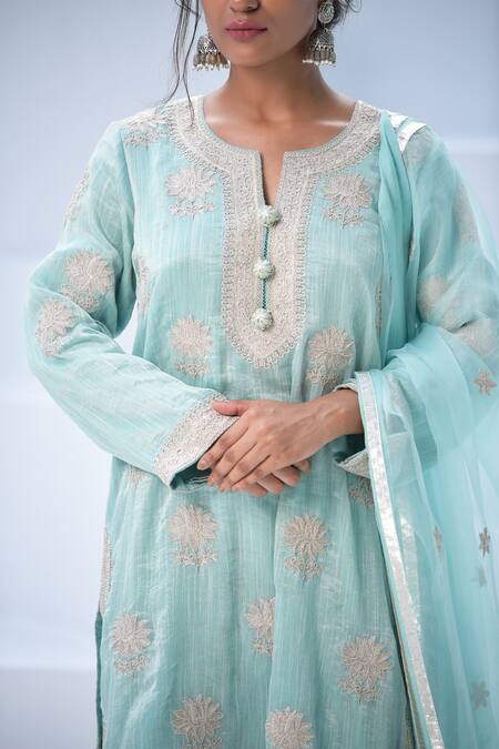 Buy_Simar Dugal_Blue Embroidered Kurta Set  _Online_at_Aza_Fashions