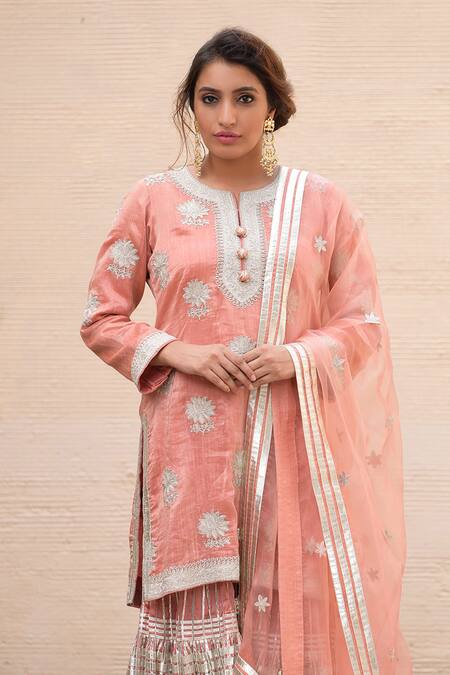 Simar Dugal_Orange Embroidered Kurta Set _Online_at_Aza_Fashions