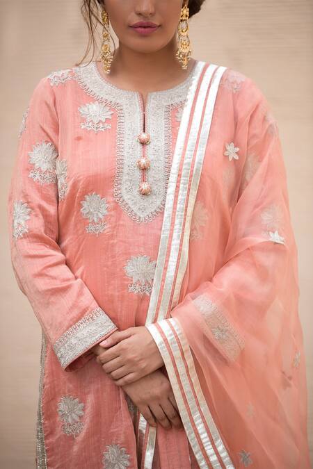 Buy_Simar Dugal_Orange Embroidered Kurta Set _Online_at_Aza_Fashions