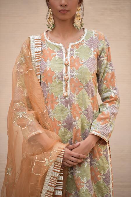 Buy_Simar Dugal_Orange Banarasi Patchwork Kurta Set _Online_at_Aza_Fashions