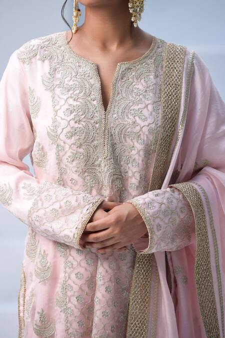 Simar Dugal_Pink Embroidered Kurta Set  _Online_at_Aza_Fashions