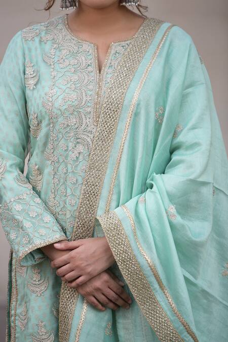 Simar Dugal_Blue Embroidered Kurta Set  _Online_at_Aza_Fashions