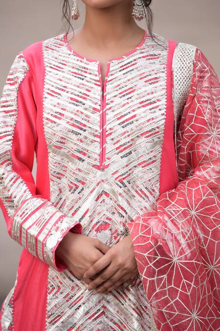 Simar Dugal_Pink Chanderi Kurta Set _Online_at_Aza_Fashions