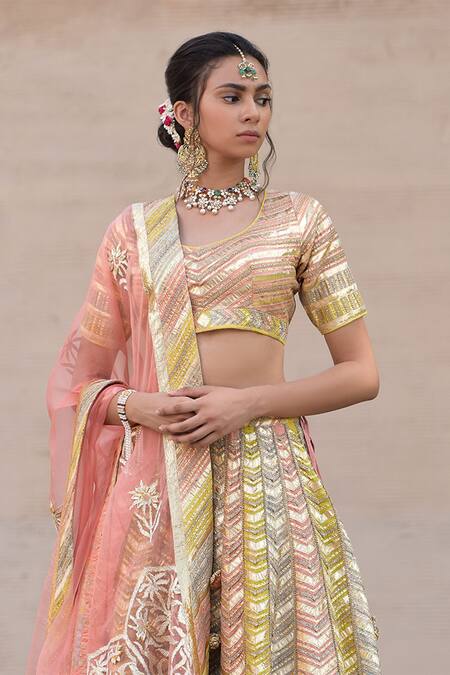 Simar Dugal_Orange Embroidered Lehenga Set _Online_at_Aza_Fashions