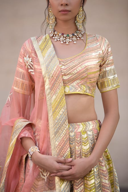 Buy_Simar Dugal_Orange Embroidered Lehenga Set _Online_at_Aza_Fashions