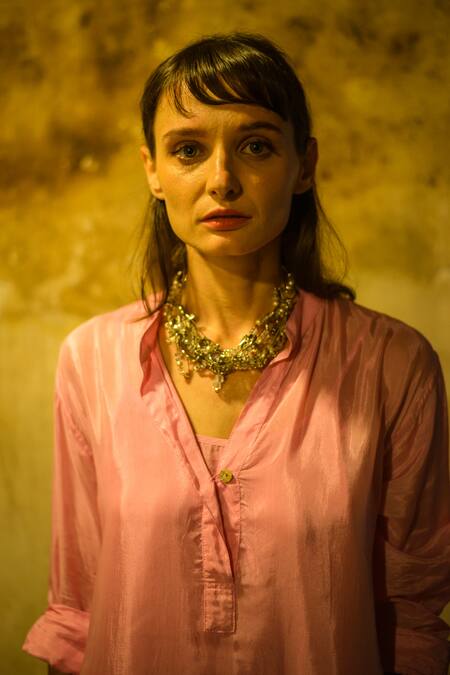 Stephany_Pink Cotton Silk V Neck Tunic With Inner  _Online_at_Aza_Fashions