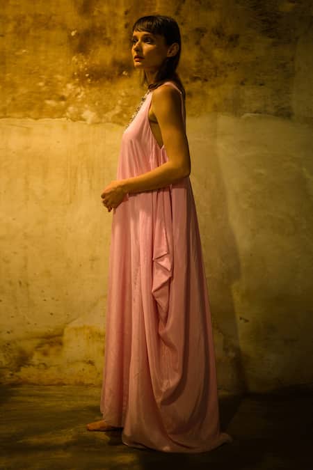Stephany_Pink Cotton Silk Straight Maxi Dress _Online_at_Aza_Fashions