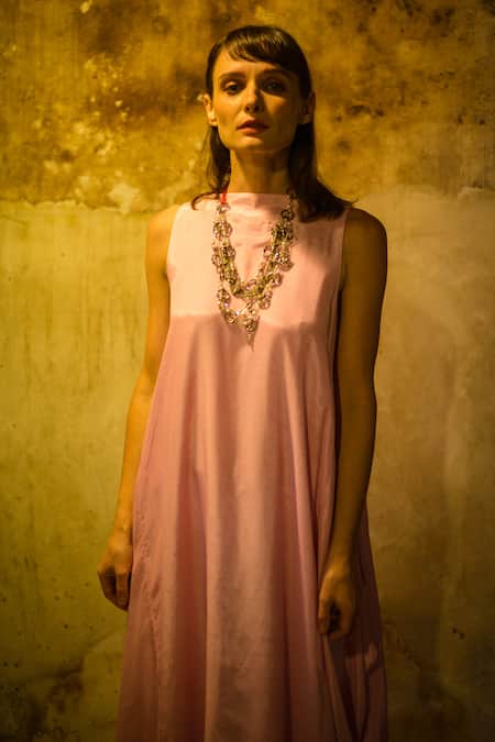 Shop_Stephany_Pink Cotton Silk Straight Maxi Dress _Online_at_Aza_Fashions