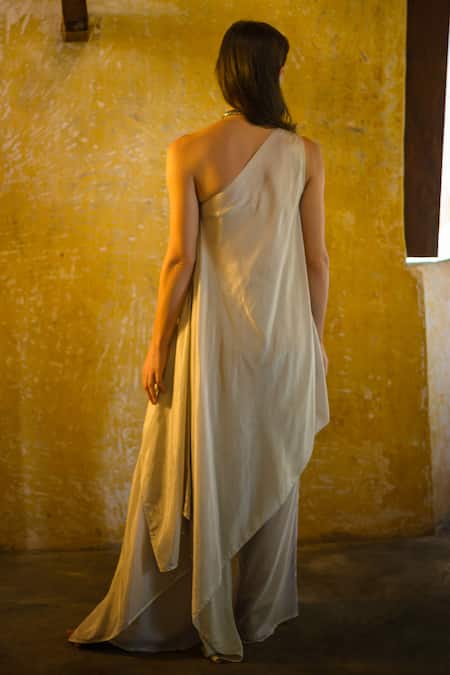 Stephany Cotton Silk One Shoulder Draped Tunic 