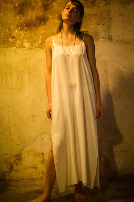 Buy_Stephany_White Cotton Silk Boat Dress _Online_at_Aza_Fashions