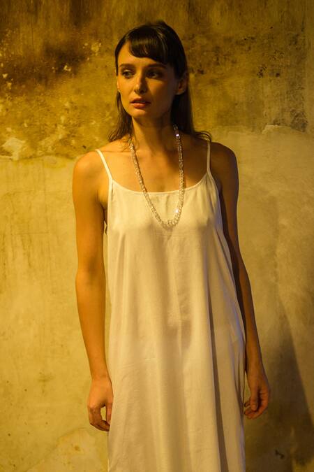 Shop_Stephany_White Cotton Silk Boat Dress _Online_at_Aza_Fashions