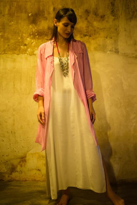 Buy_Stephany_Pink Cotton Satin Notched Lapel Jacket _Online_at_Aza_Fashions