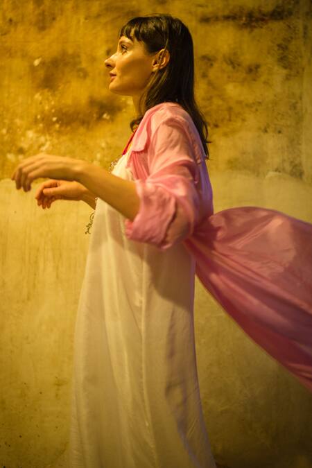 Shop_Stephany_Pink Cotton Satin Notched Lapel Jacket _Online_at_Aza_Fashions