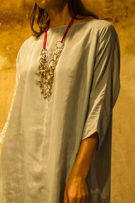 Buy_Stephany_Blue Cotton Silk Boat Tunic Dress _Online_at_Aza_Fashions