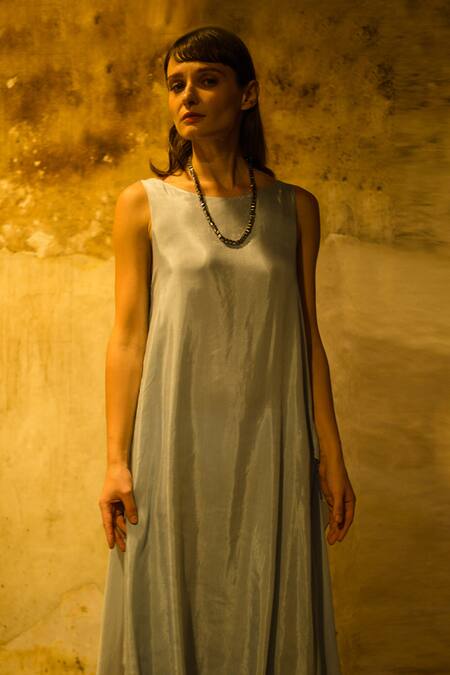 Buy_Stephany_Blue Cotton Silk Straight Maxi Dress _Online_at_Aza_Fashions