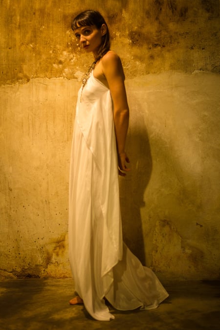 Shop_Stephany_White Cotton Silk Asymmetric One Shoulder Dress _Online_at_Aza_Fashions