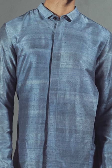 Buy_Mitesh Lodha_Grey Raw Silk Asymmetric Kurta_Online_at_Aza_Fashions