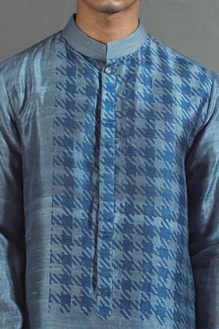 Buy_Mitesh Lodha_Grey Raw Silk Printed Kurta_Online_at_Aza_Fashions