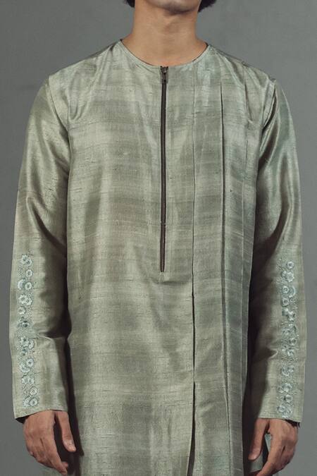 Buy Mitesh Lodha Grey Raw Silk Kurta Online at Aza Fashions Buy_Mitesh Lodha_Grey Raw Silk Kurta_Online_at_Aza_Fashions