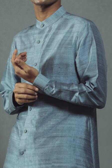 Buy Mitesh Lodha Grey Raw Silk Draped Kurta Online at Aza Fashions Buy_Mitesh Lodha_Grey Raw Silk Draped Kurta_Online_at_Aza_Fashions