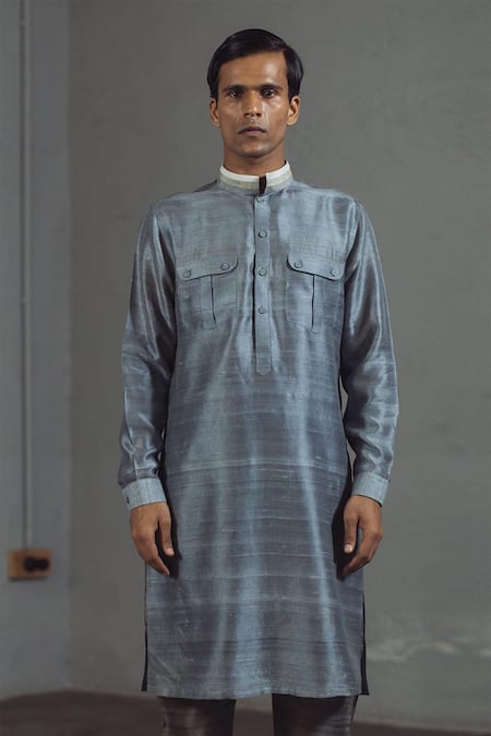 Mitesh Lodha Silk Mandarin Collar Kurta 