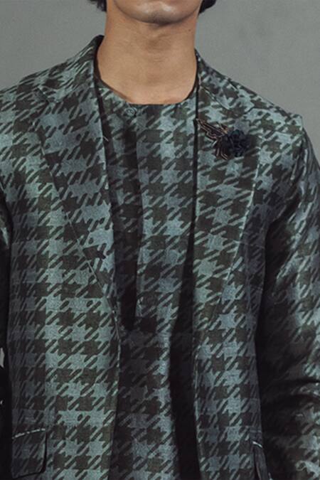 Shop Mitesh Lodha Green Raw Silk Printed Nehru Jacket Online at Aza Fashions Shop_Mitesh Lodha_Green Raw Silk Printed Nehru Jacket_Online_at_Aza_Fashions