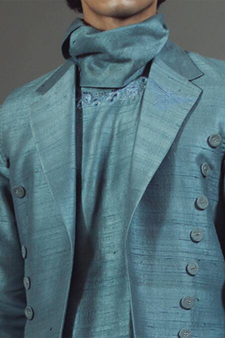 Buy_Mitesh Lodha_Grey Raw Silk Front-open Nehru Jacket_Online_at_Aza_Fashions