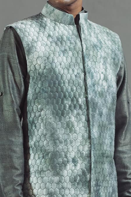 Buy_Mitesh Lodha_Grey Raw Silk Embroidered Nehru Jacket_Online_at_Aza_Fashions