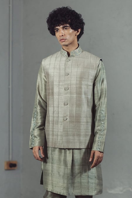 Eco Khadi Cotton Slub Black Nehru Jacket - Rajdeep