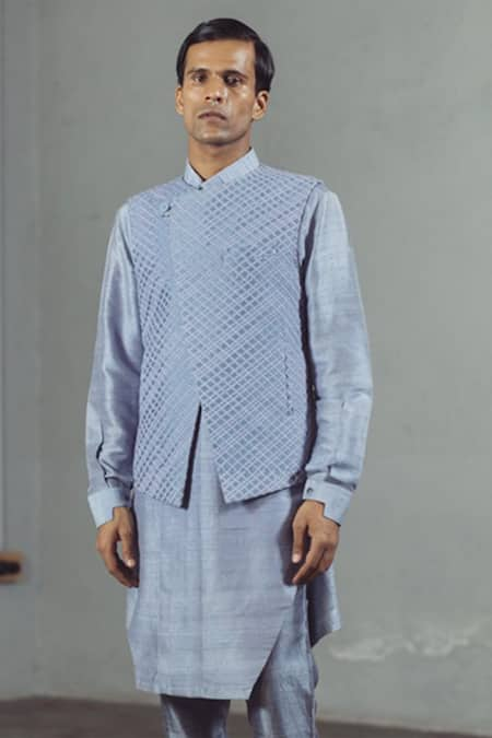 Mitesh Lodha Silk Textured Nehru Jacket 