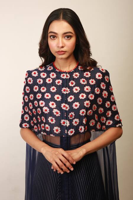 Shop_Soumodeep Dutta_Blue Dress Chanderi, Organza Skirt Handwoven With _Online_at_Aza_Fashions