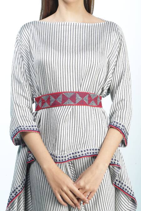 Buy_Soumodeep Dutta_White Handwoven Silk Tunic And Skirt Set _Online_at_Aza_Fashions