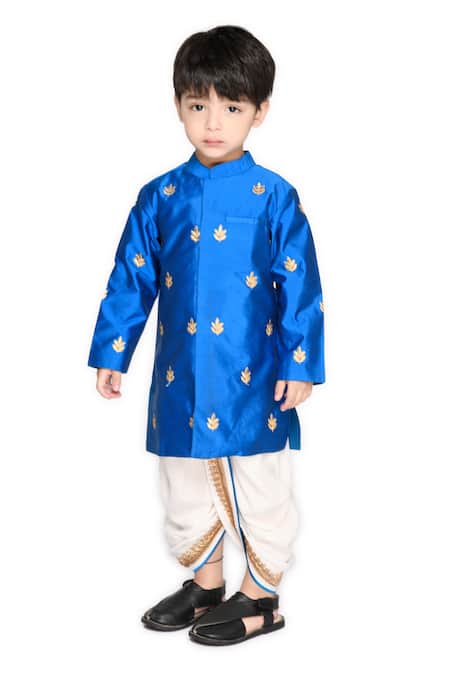 Saka Designs Blue Cotton Embroidered Thread Work Achkan And Dhoti Pant Set 
