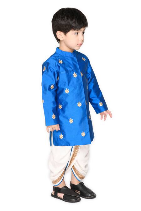 Saka Designs_Blue Cotton Embroidery Achkan And Dhoti Pant Set_Online_at_Aza_Fashions