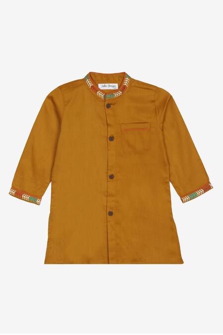 Buy_Saka Designs_Yellow Cotton Embroidery Collar Kurta And Dhoti Pant Set_Online_at_Aza_Fashions