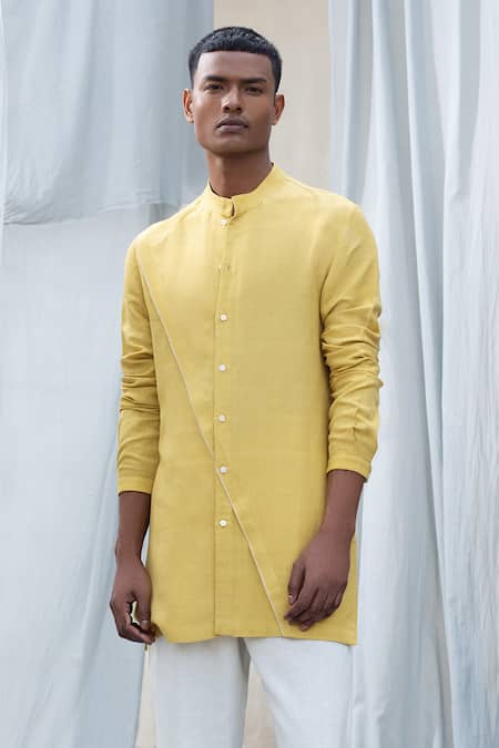linen yellow shirt