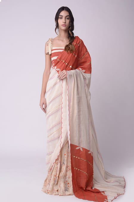 Shwetanga Printed Saree With Smocked Top 