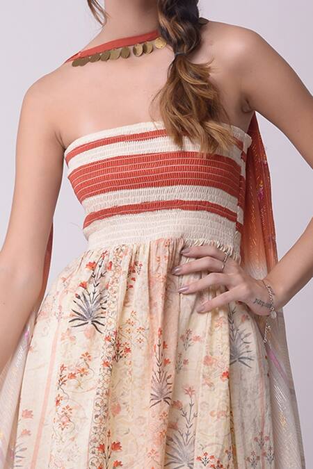 Shop_Shwetanga_White Organic Cotton Floral Motifs, Metal, Stripes Printed Kurta Sharara Set _Online_at_Aza_Fashions